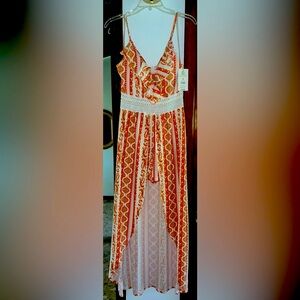 No Boundaries Orange and White High Low Dress